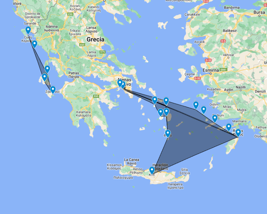 Mapa del Crucero por las Islas Griegas